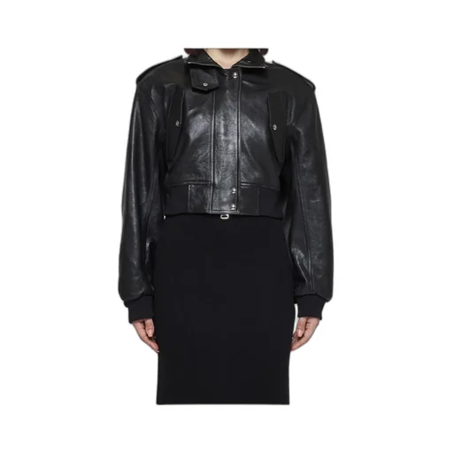 High-Neck Leather Bomber Jacket