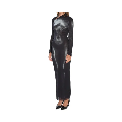 Body Dust Print Asymmetric-Neck Maxi Dress