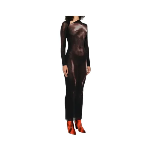 Mesh Asymmetrical Neckline Long Dress