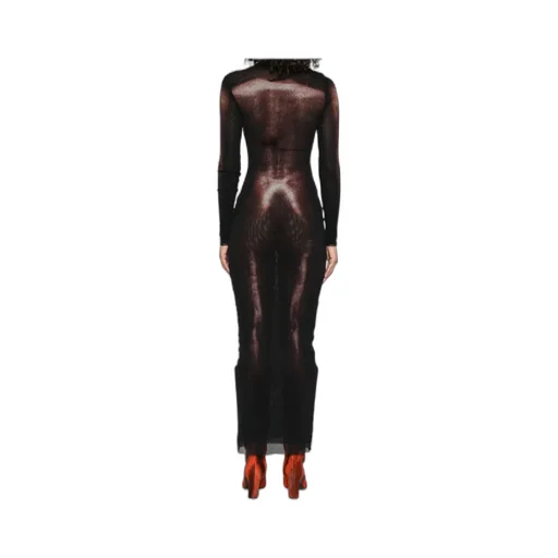 Mesh Asymmetrical Neckline Long Dress