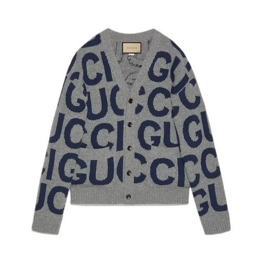 Logo Intarsia Button-Up Cardigan