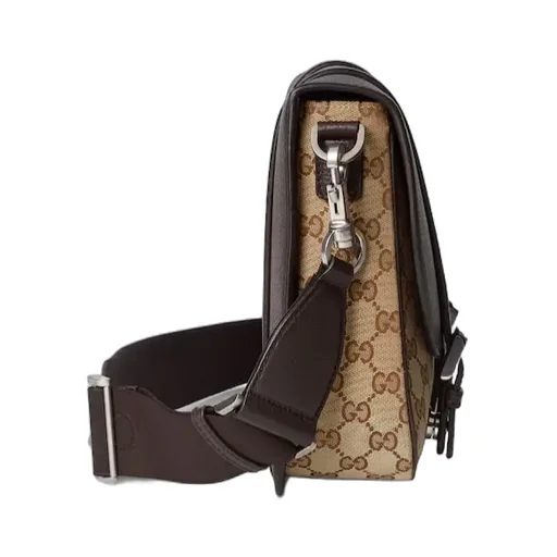 Buckle Detailed Monogrammed Crossbody Bag