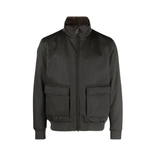 Funnel-Neck Virgin Wool Bomber Jacket