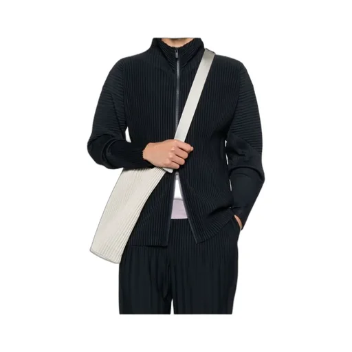 Pleated Zipper Turtleneck Cardigan