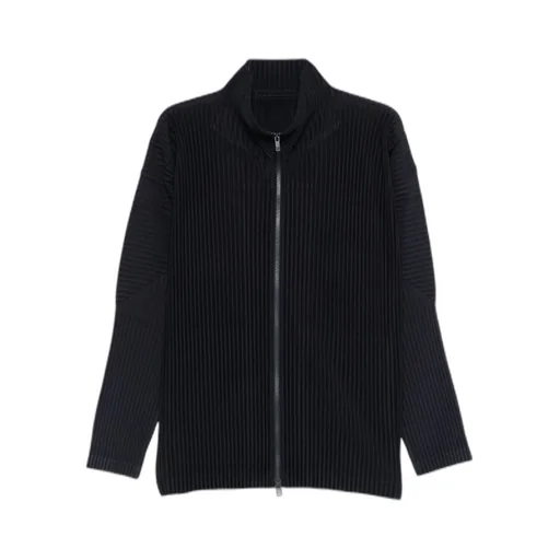 Pleated Zipper Turtleneck Cardigan