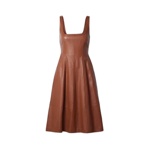 Adaline Leather Midi Square-Neck Dress