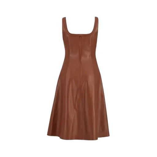 Adaline Leather Midi Square-Neck Dress