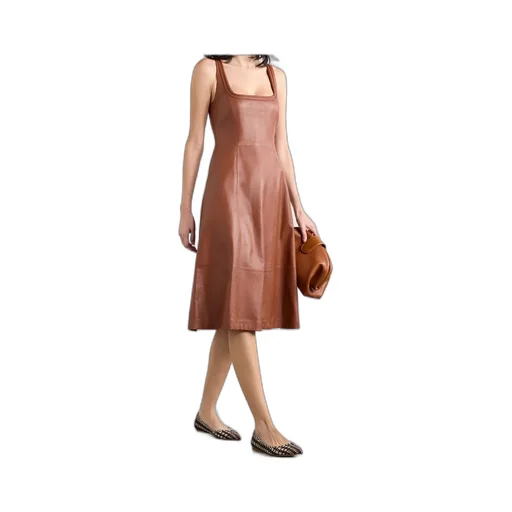 Adaline Leather Midi Square-Neck Dress