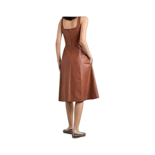 Adaline Leather Midi Square-Neck Dress