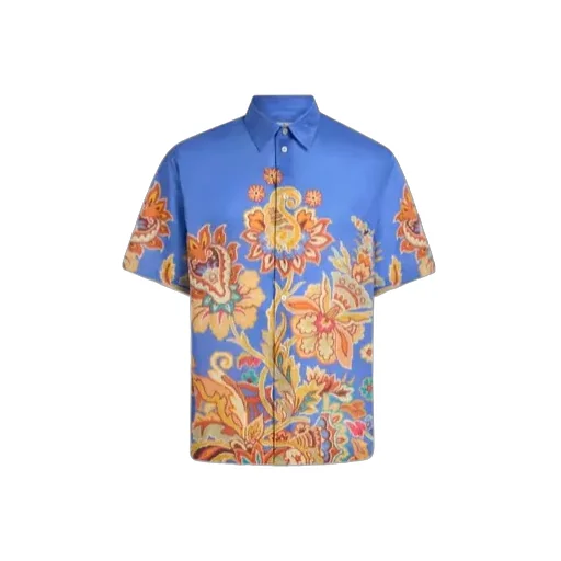 Cotton Shirt With Placed Floral Print