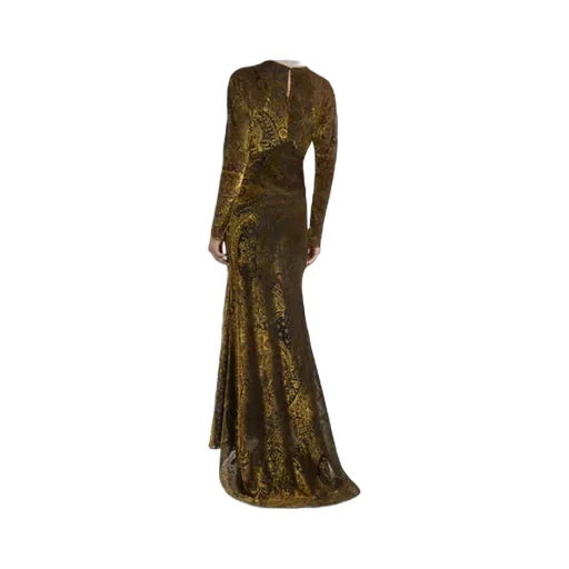 Floral Paisley Motif Long Burnout Velvet Dress