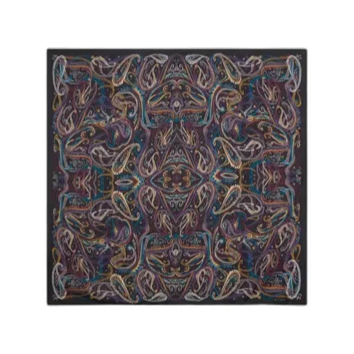 Silk Scarf With Paisley Foliage Motif