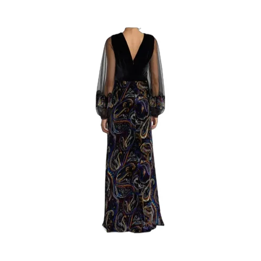Paisley Foliage Motif Velvet Long Dress