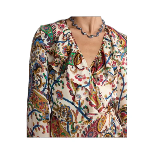 Floral Paisley Motif Long Wrap Dress