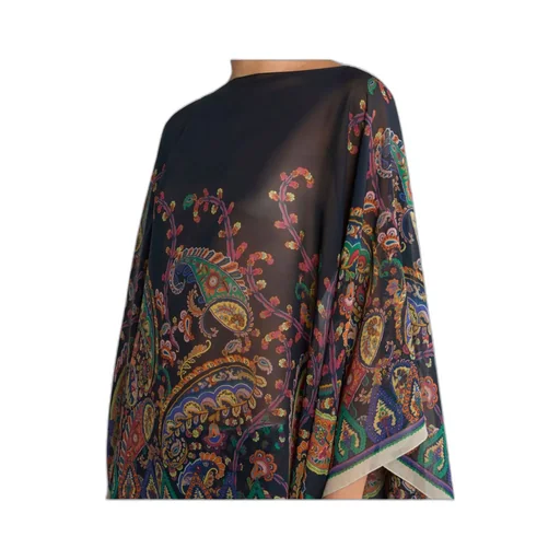 Placed Floral Paisley Printed Poncho Top