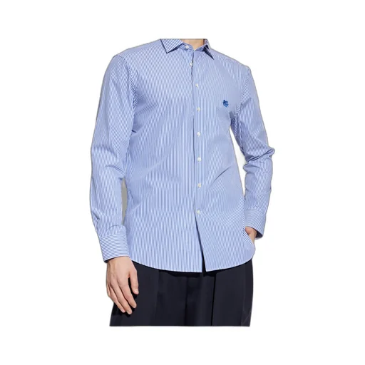 Pegaso Embroidered Pinstriped Long-Sleeved Shirt