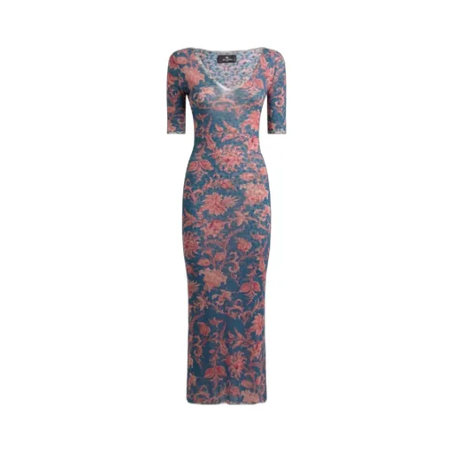 V-Neck Floral Motifed Midi Dress