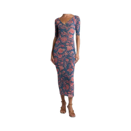 V-Neck Floral Motifed Midi Dress