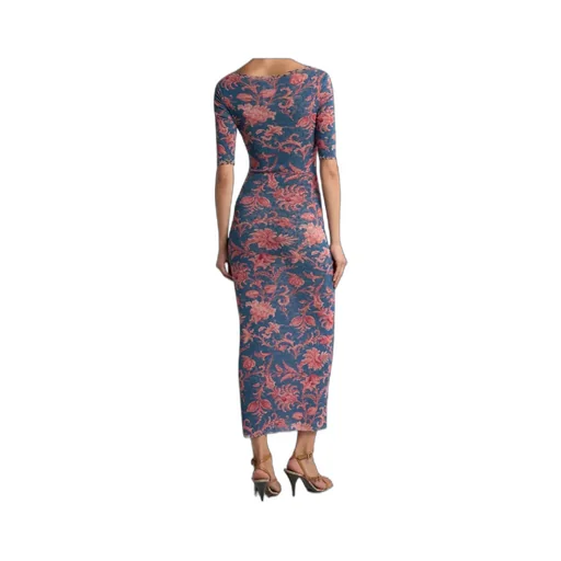 V-Neck Floral Motifed Midi Dress