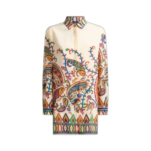 Long Silk Shirt With Placed Floral Paisley Print