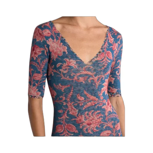 V-Neck Floral Motifed Midi Dress