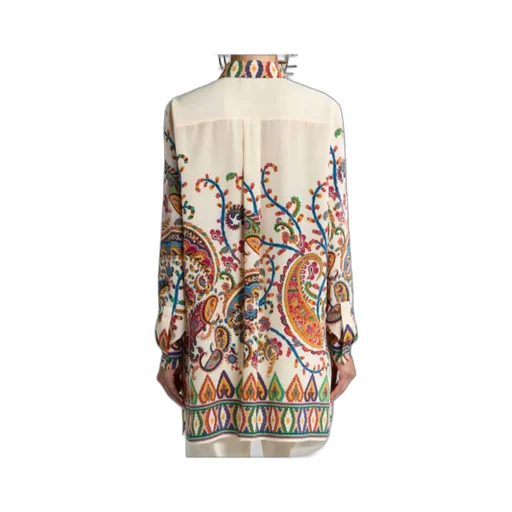 Long Silk Shirt With Placed Floral Paisley Print