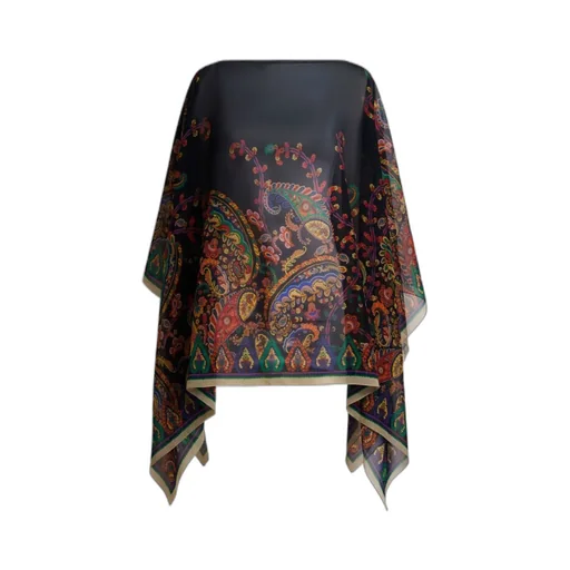 Placed Floral Paisley Printed Poncho Top