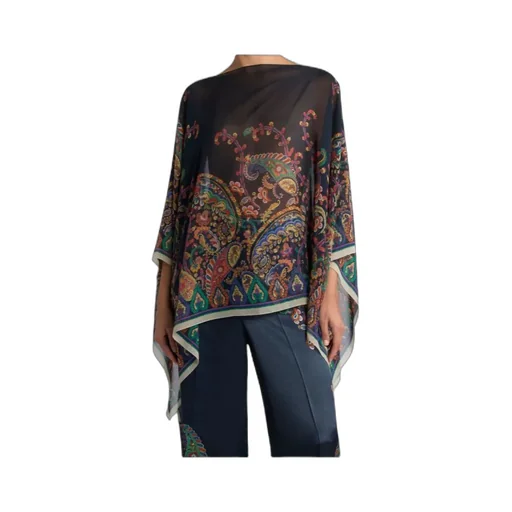 Placed Floral Paisley Printed Poncho Top