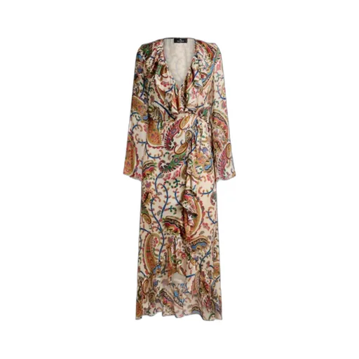 Floral Paisley Motif Long Wrap Dress