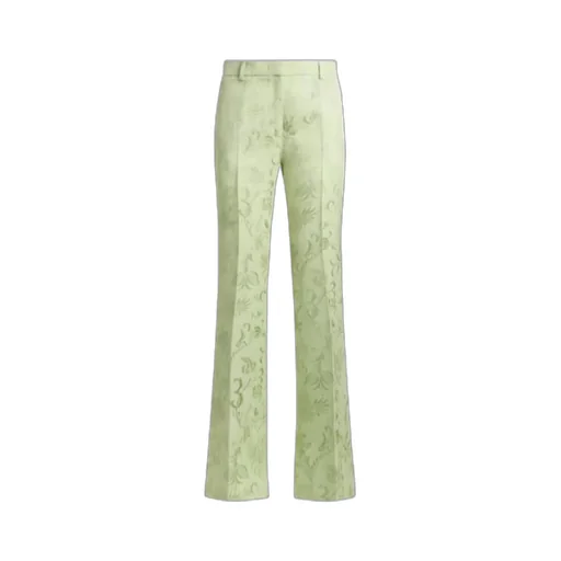 Jacquard Bootcut Trousers With Floral Motif