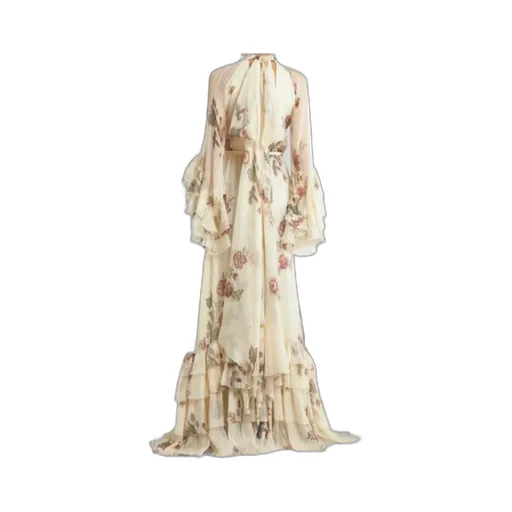 Long Printed Silk Crepon Dress