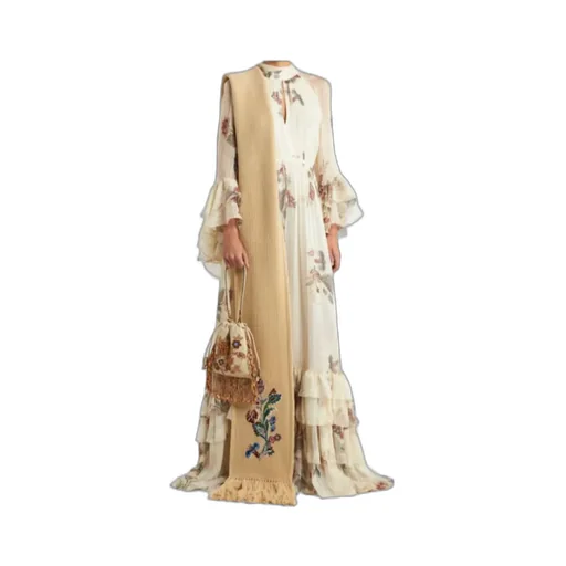 Long Printed Silk Crepon Dress