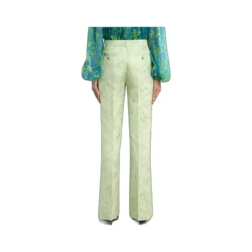 Jacquard Bootcut Trousers With Floral Motif