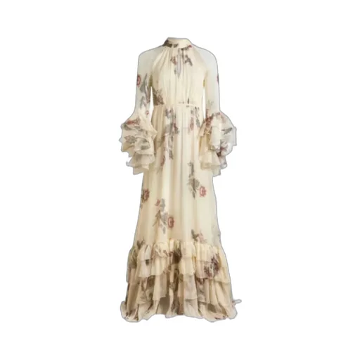 Long Printed Silk Crepon Dress