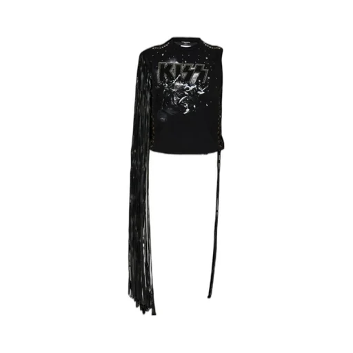 Fringed-Detail Graphic Printed Top