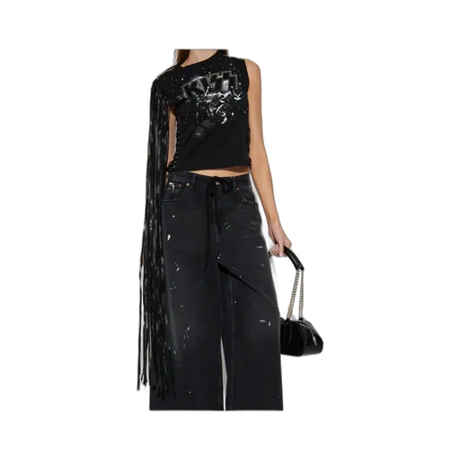 Fringed-Detail Graphic Printed Top