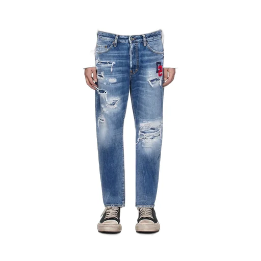Logo Patch Distressed Jeans
