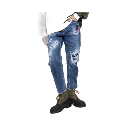Logo Patch Distressed Jeans