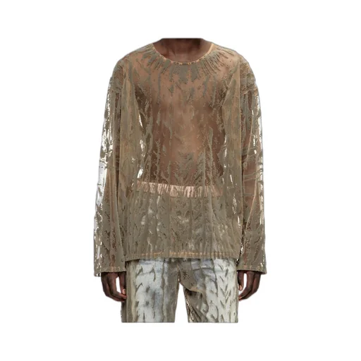 Flocked Tulle Long-Sleeve Top