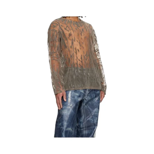 Flocked Tulle Long-Sleeve Top