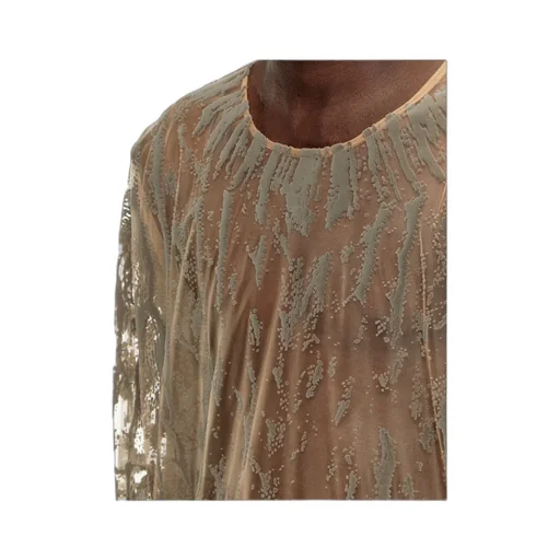 Flocked Tulle Long-Sleeve Top