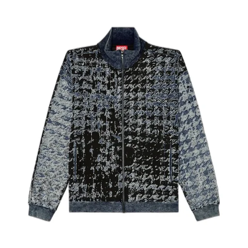 Devoré Houndstooth Zip-Up Top