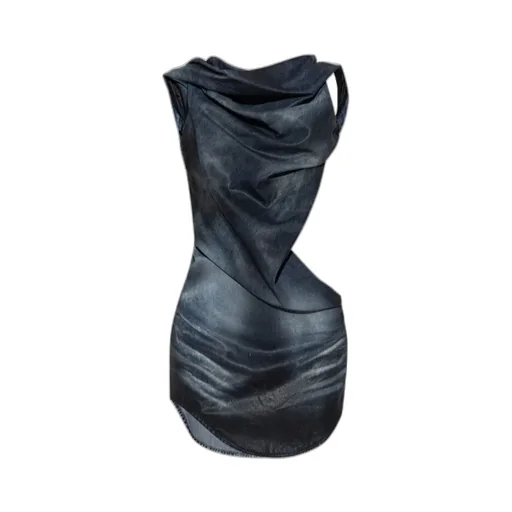 De-Brey-Fsg Glossy Coated Denim Dress