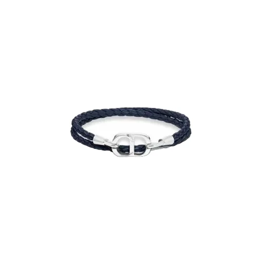 Cd Icon Braided Leather Double Bracelet