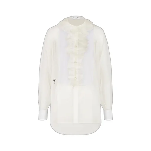 Transparent Blouse With Plastron And Removable Ruched Collar