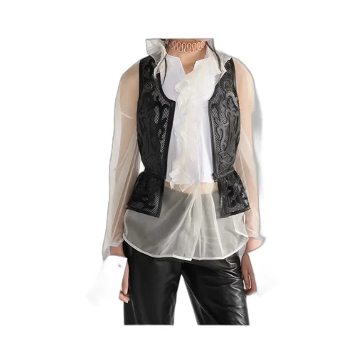 Transparent Blouse With Plastron And Removable Ruched Collar