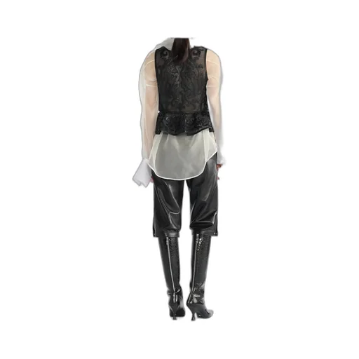 Transparent Blouse With Plastron And Removable Ruched Collar