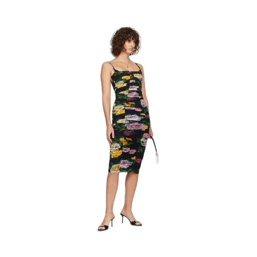Floral Printed Tulle Calf-Length Slip Dress