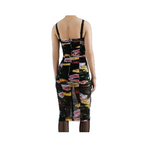 Floral Printed Tulle Calf-Length Slip Dress