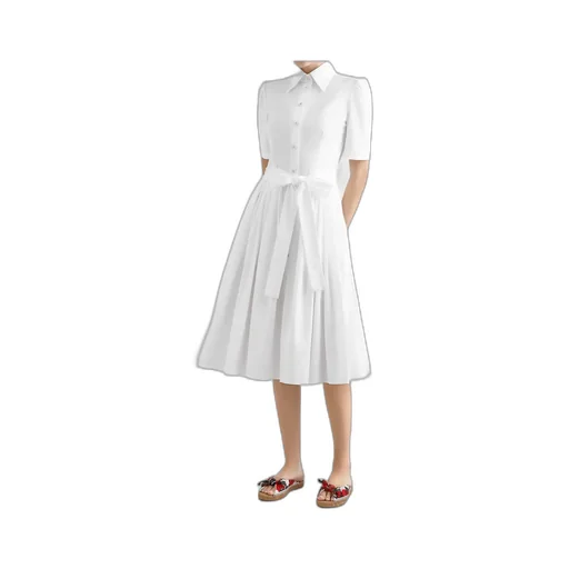 Calf-Length Poplin Shirt Dress